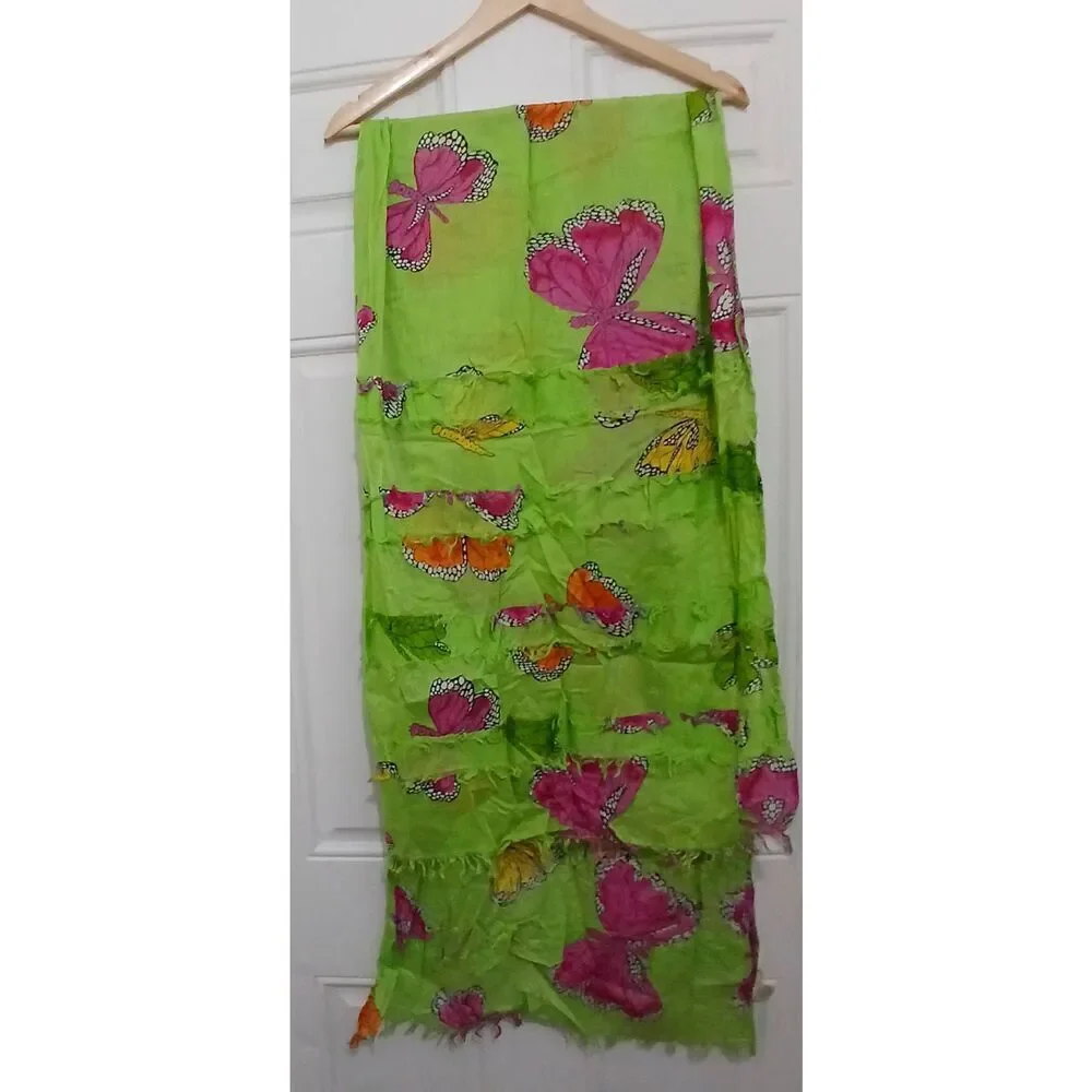 Chemistry ny women lime green pink butter fly rectangular spring summer scarf